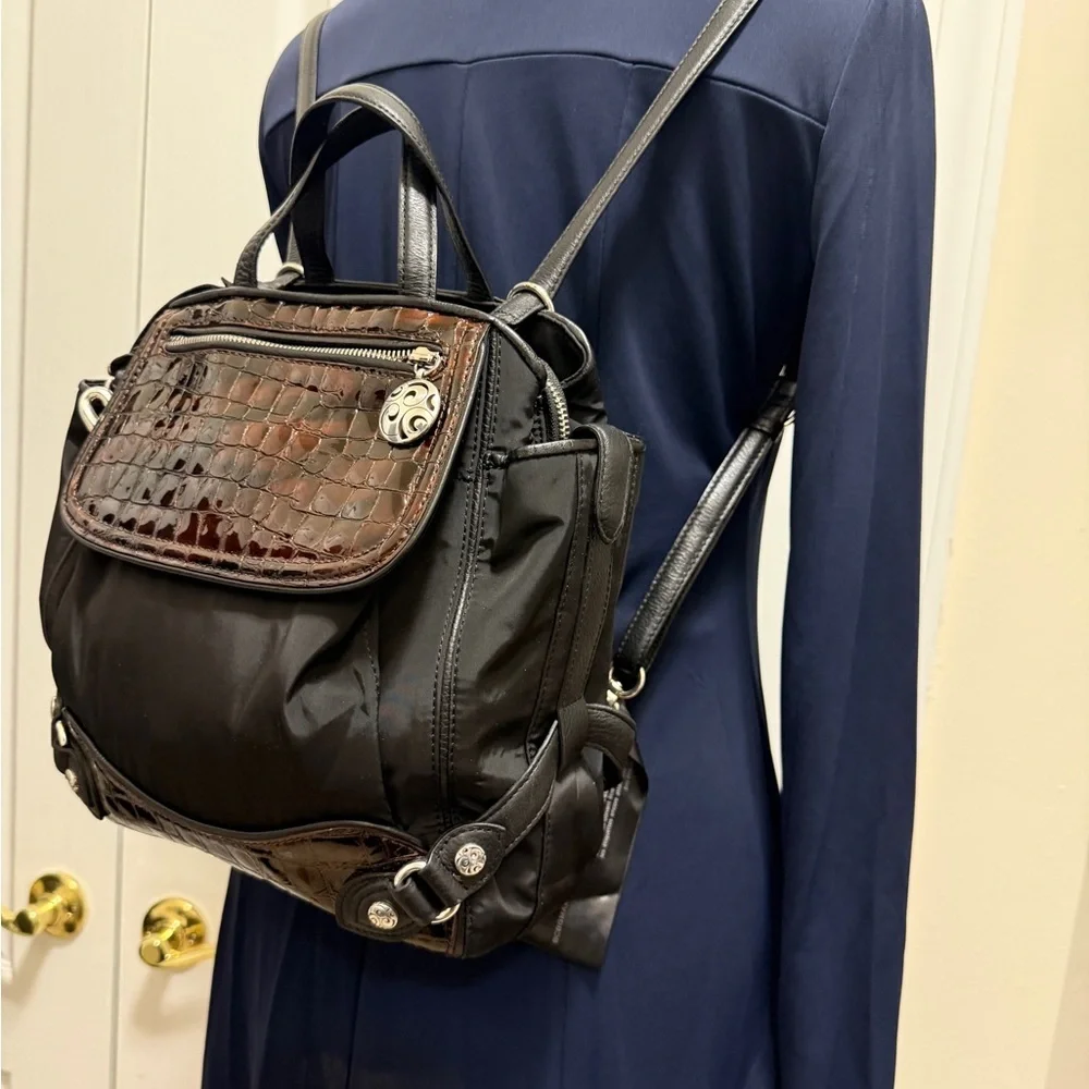 Black and Brown Men’s Convertible Backpack - Croc-Accent Nylon